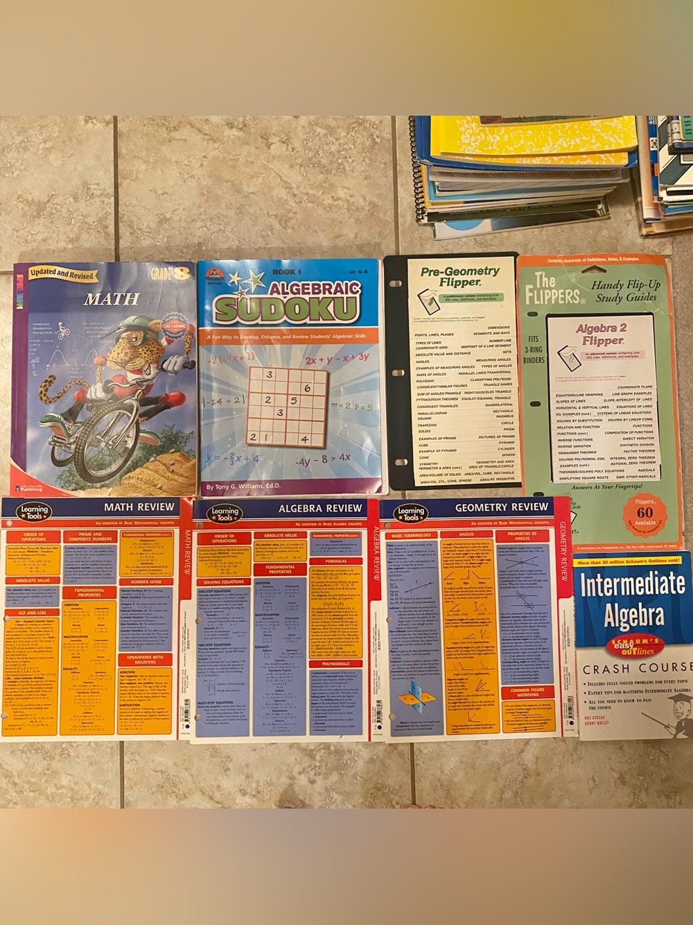 Lot of Math Workbooks Activity Book Study Guides Geometry Algebra Review Flipper